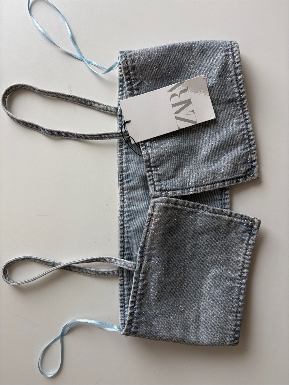 Zara faded light blue denim bralette with thin straps szXS